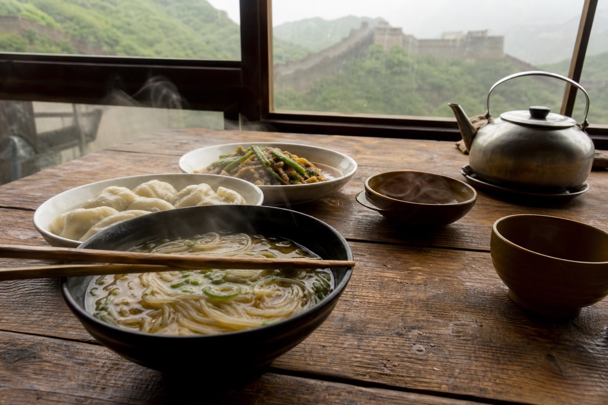 Local food at the Great Wall, served at the base near Mutianyu