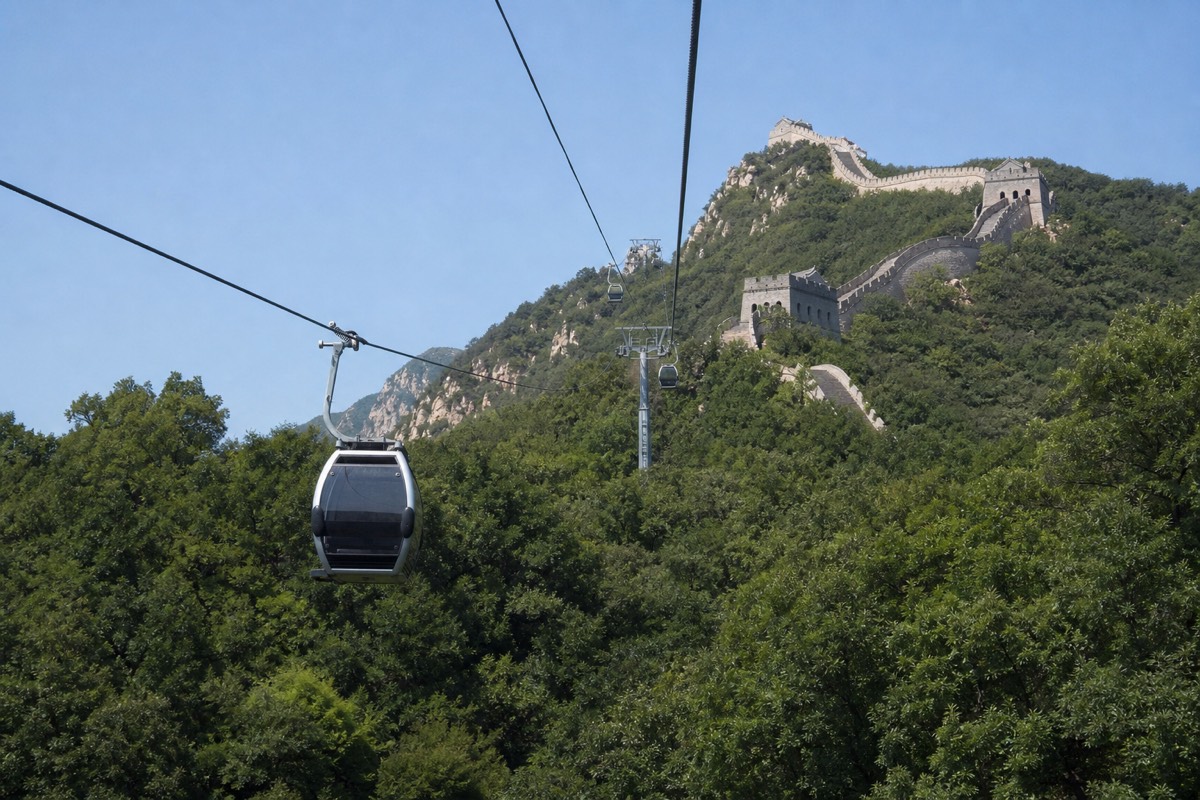Cable car carrying visitors up to the wall at Mutianyu for a Great Wall hike