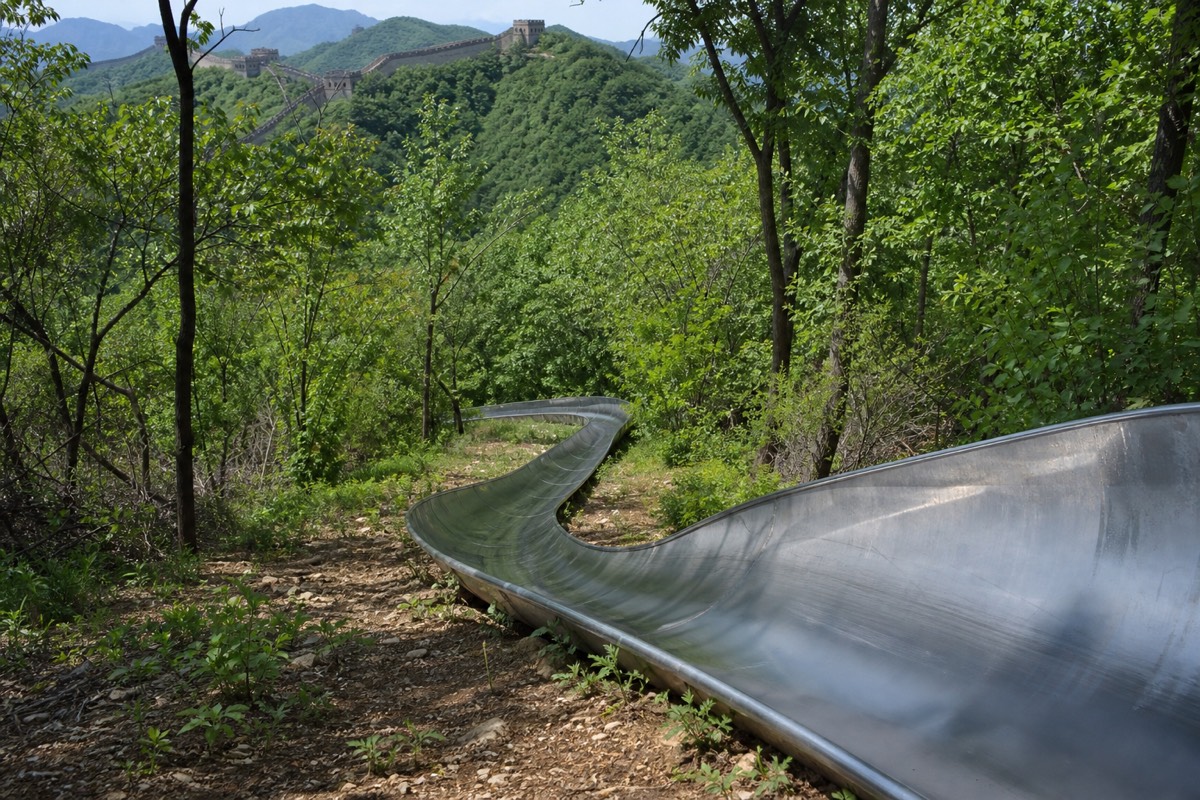 The toboggan run back down the mountainside at the Mutianyu Great Wall