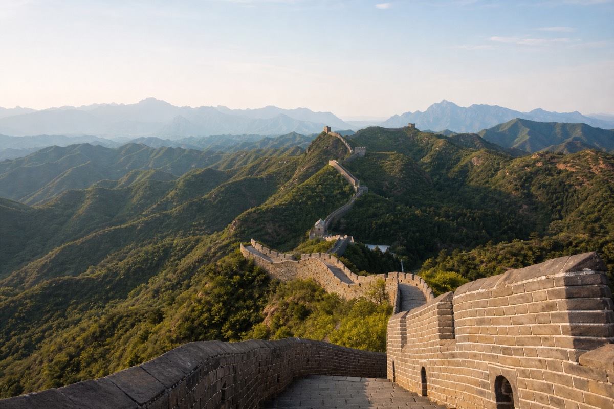 The Great Wall of China stretching across a ridgeline makes a rewarding Great Wall day trip from Beijing